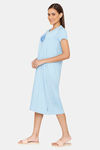 Rosaline Geo Blooms Knit Cotton Mid Length Nightdress  - Airy Blue — thumbnail 2
